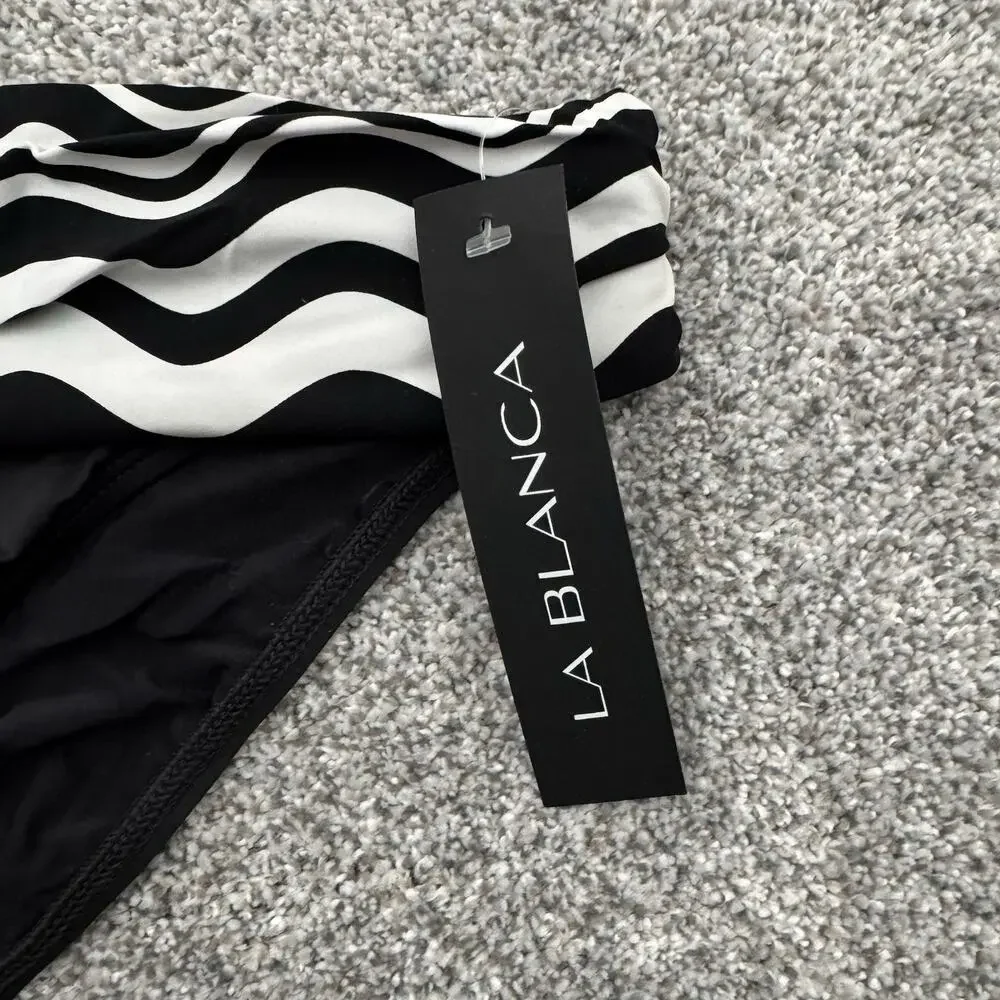 La Blanca Bikini Bottom 6 Swim Resort Coastal Chic Abstract Wave Ruched Classic - Picture 2 of 5